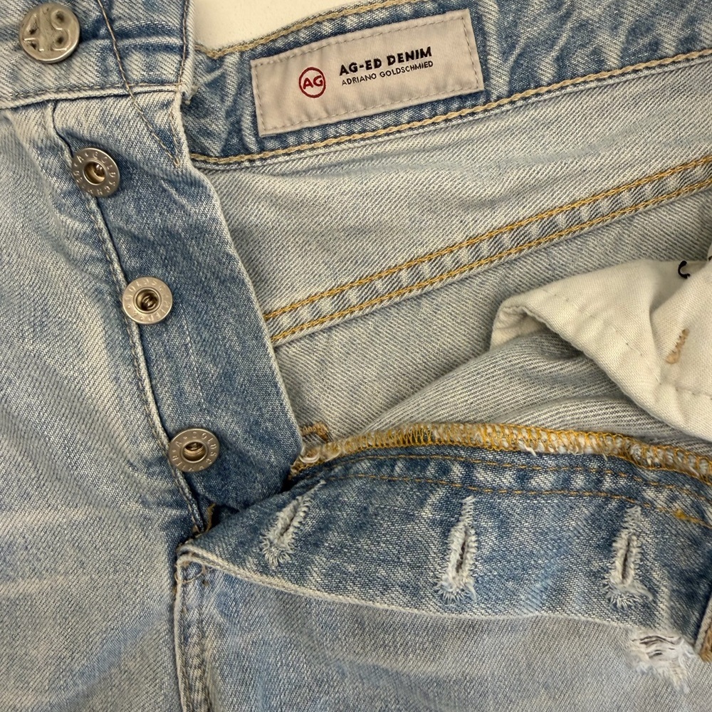 AG Adriano Goldschmied Light Blue Distressed Jean Shorts - Picture 2 of 7